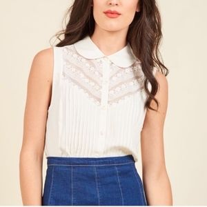 Myrtlewood cream button up blouse with lace 1x